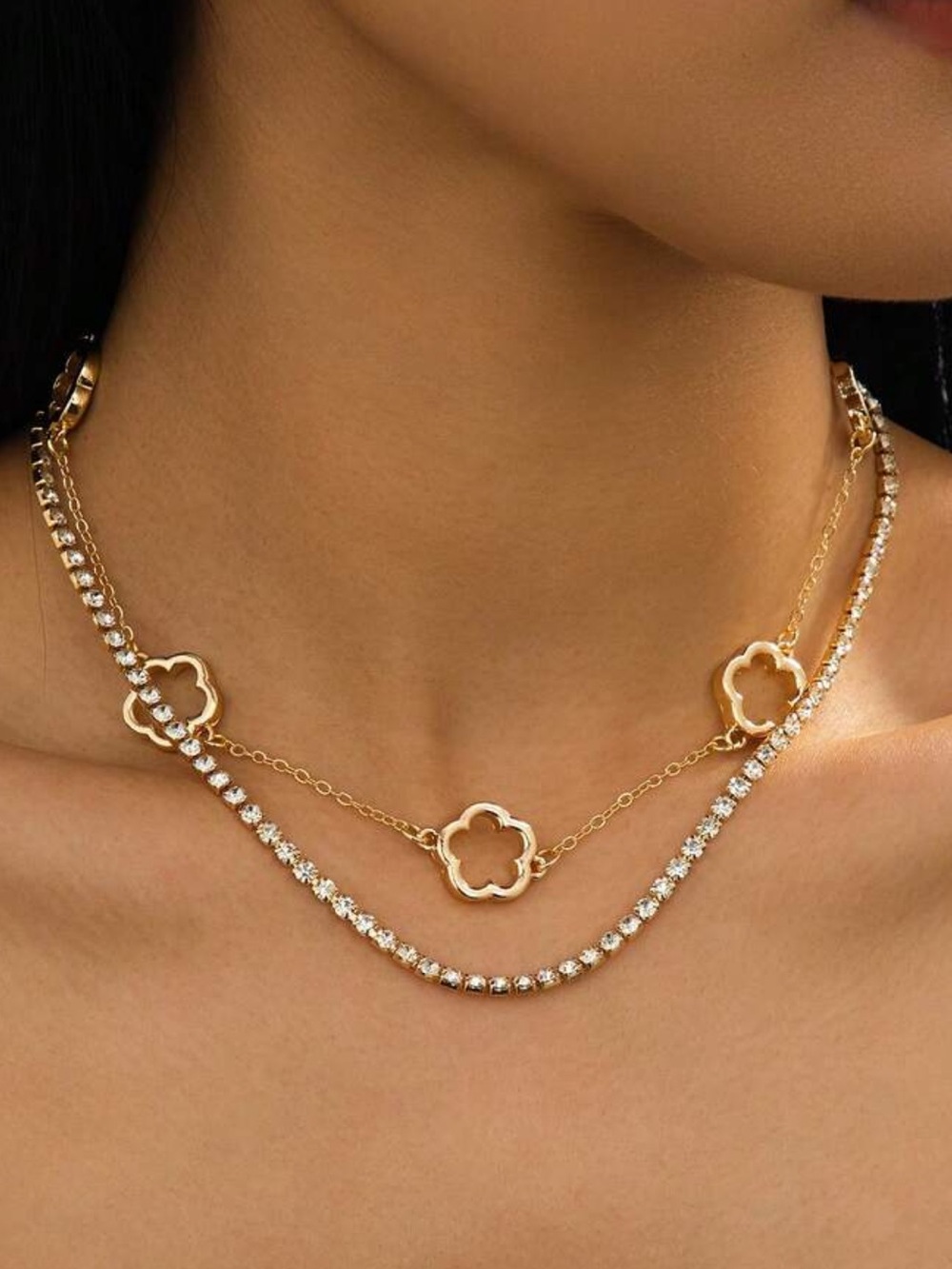 Kohl's Gold-Tone Multi-Layer Clover & Crystal Necklace